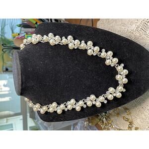 Vintage Faux Pearl & Rhinestone Cluster Necklace